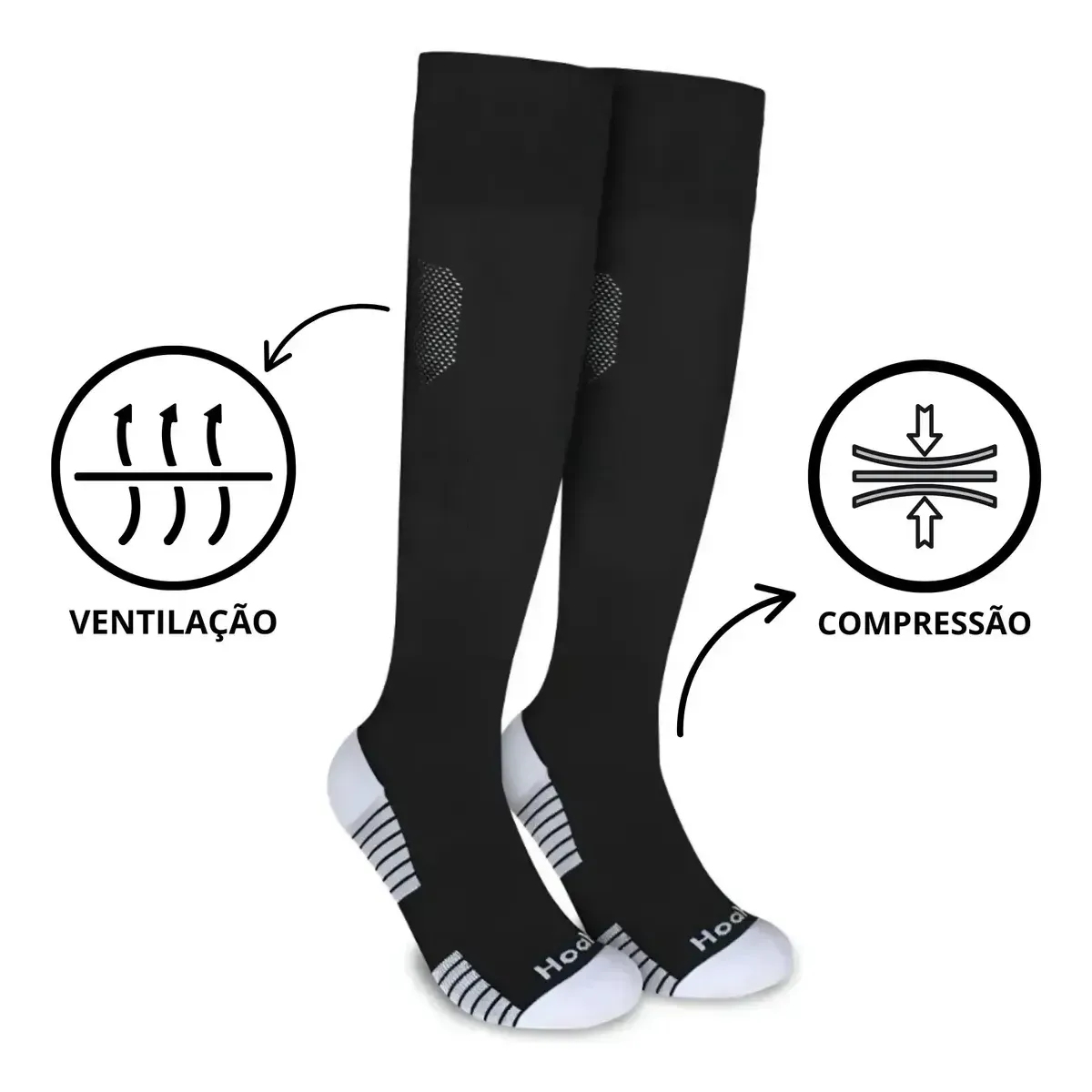 Kit 2 Pares Meião Futebol Profissional Hoahi Cano Longo Cor Preto Tamanho 39/43 — foto 7 de 7