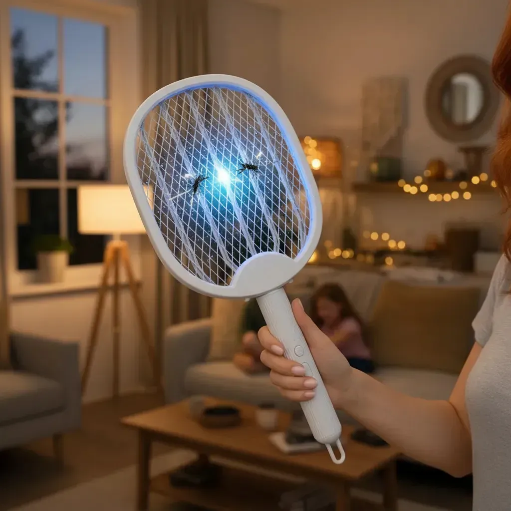 Raquete Eletrica Iluminação Uv Recarregável Atrai Mata Extermina Pernilongos Mosquitos Dobrável Inseticida Eletrico Para Insetos — foto 3 de 7