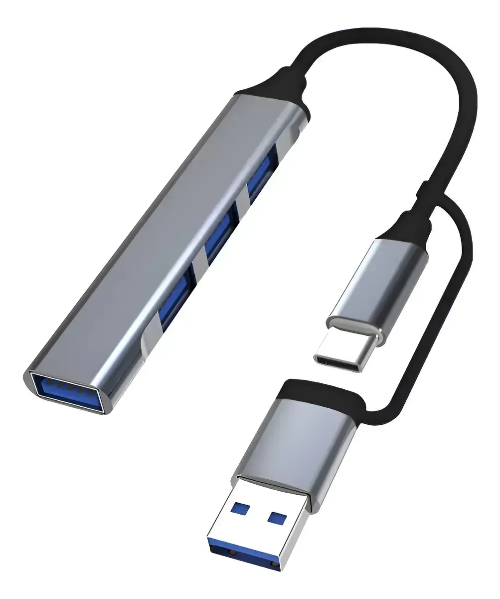 Adaptador Hub Tipo C 4 Em 1 Usb 3.0 Usb-c Entrada Dupla Usb Ou Usb C Com 4 Portas Usb