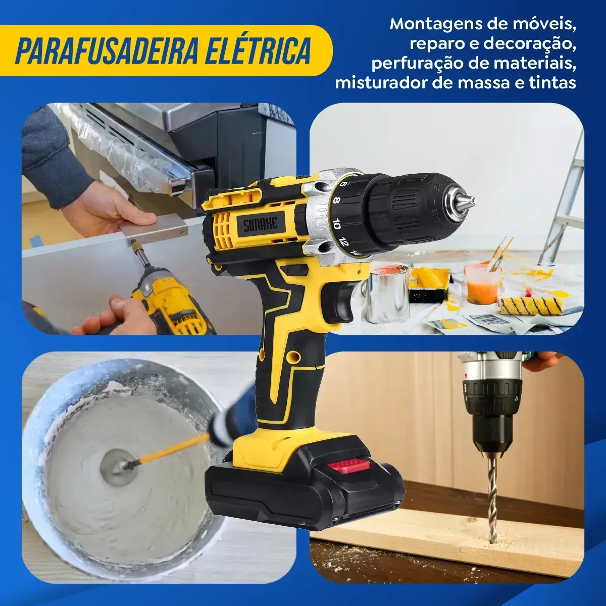 Parafusadeira Furadeira C/ 2 Baterias Maleta Kit Completo Led Eixo Flexível Vários Níveis Torque Simake — foto 7 de 7