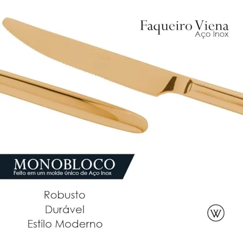 WOLFF Faqueiro de Aço Inox Viena Dourado 101 Peças Com Caixa Litografada - Jogos de Talheres - Mesa Posta - Utensílios de Cozinha, Enxoval, Casamento, Decoração — foto 3 de 6