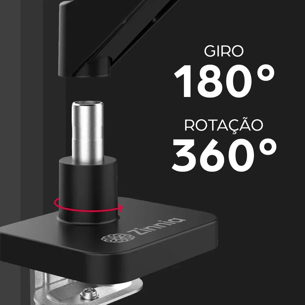 Suporte Articulado com Pistão a Gás Para Dois Monitores Zinnia Nimbo 210 Preto 13 a 32 Pol com Braços Articulados e Design Discreto — foto 7 de 7