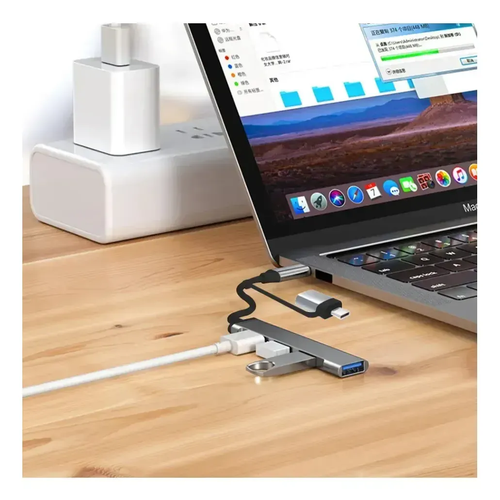 Adaptador Hub Tipo C 4 Em 1 Usb 3.0 Usb-c Entrada Dupla Usb Ou Usb C Com 4 Portas Usb — foto 8 de 8
