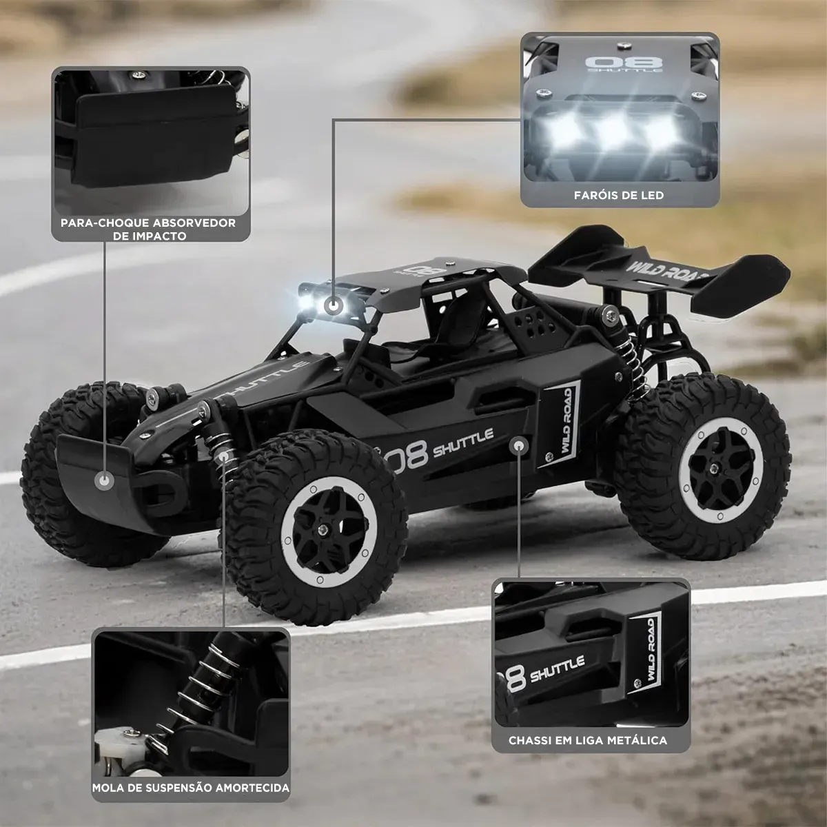 Carrinho Controle Remoto Recarregável Grande Off Road Cross Preto 2 x Baterias-Brastoy — foto 6 de 7