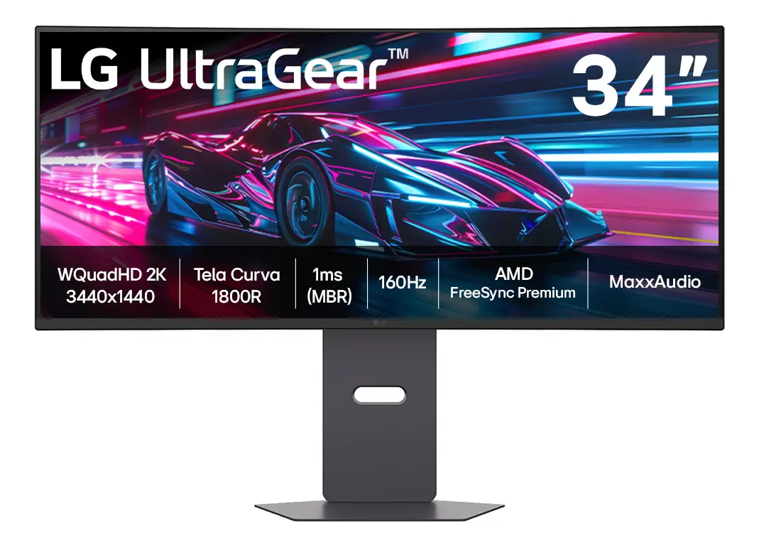 Monitor Gamer LG UltraGear Curvo 34G600A-B 34" QuadHD 2K, UltraWide 1800R, 160Hz, 1ms (MBR), AMD FreeSync Premium, HDR10, MaxxAudio — foto 3 de 8