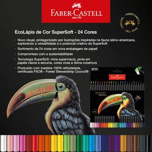 Faber-Castell Lápis De Cor Supersoft com 24 Cores - Ecolápis super mácio com cores mais vivas, excelente cobertura — foto 5 de 5