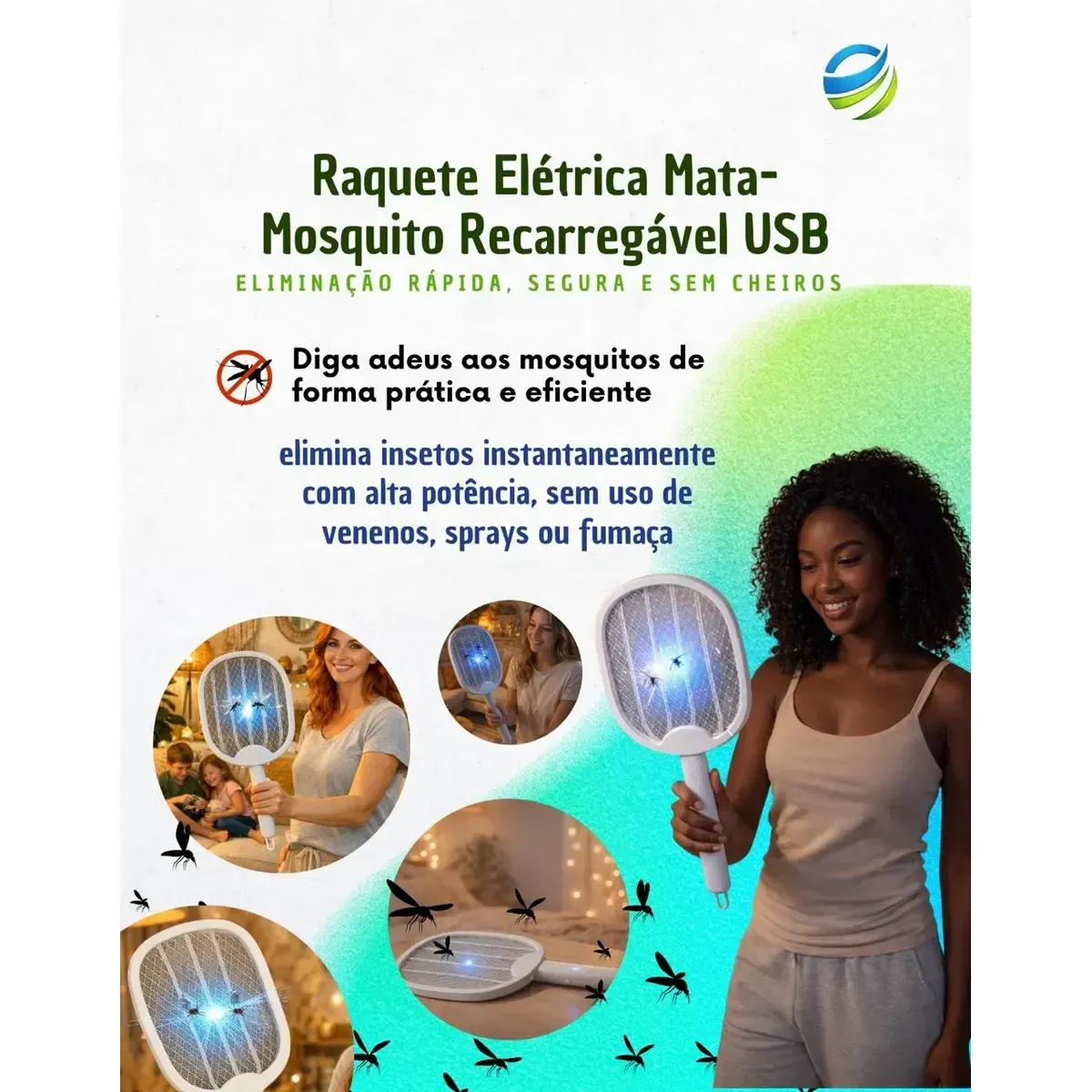 Raquete Eletrica Iluminação Uv Recarregável Atrai Mata Extermina Pernilongos Mosquitos Dobrável Inseticida Eletrico Para Insetos — foto 5 de 7