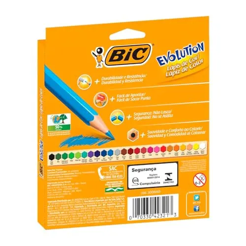 BIC, Lápis de Cor Sextavado, Evolution, 24 Cores — foto 3 de 6