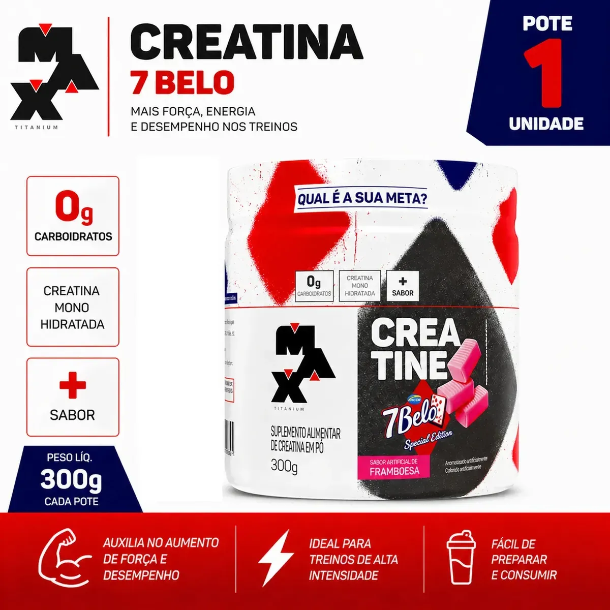 Creatina 7 Belo 300g Creatina Monohidratada Sabor Framboesa Força Energia Alta Performance Treino — foto 5 de 8