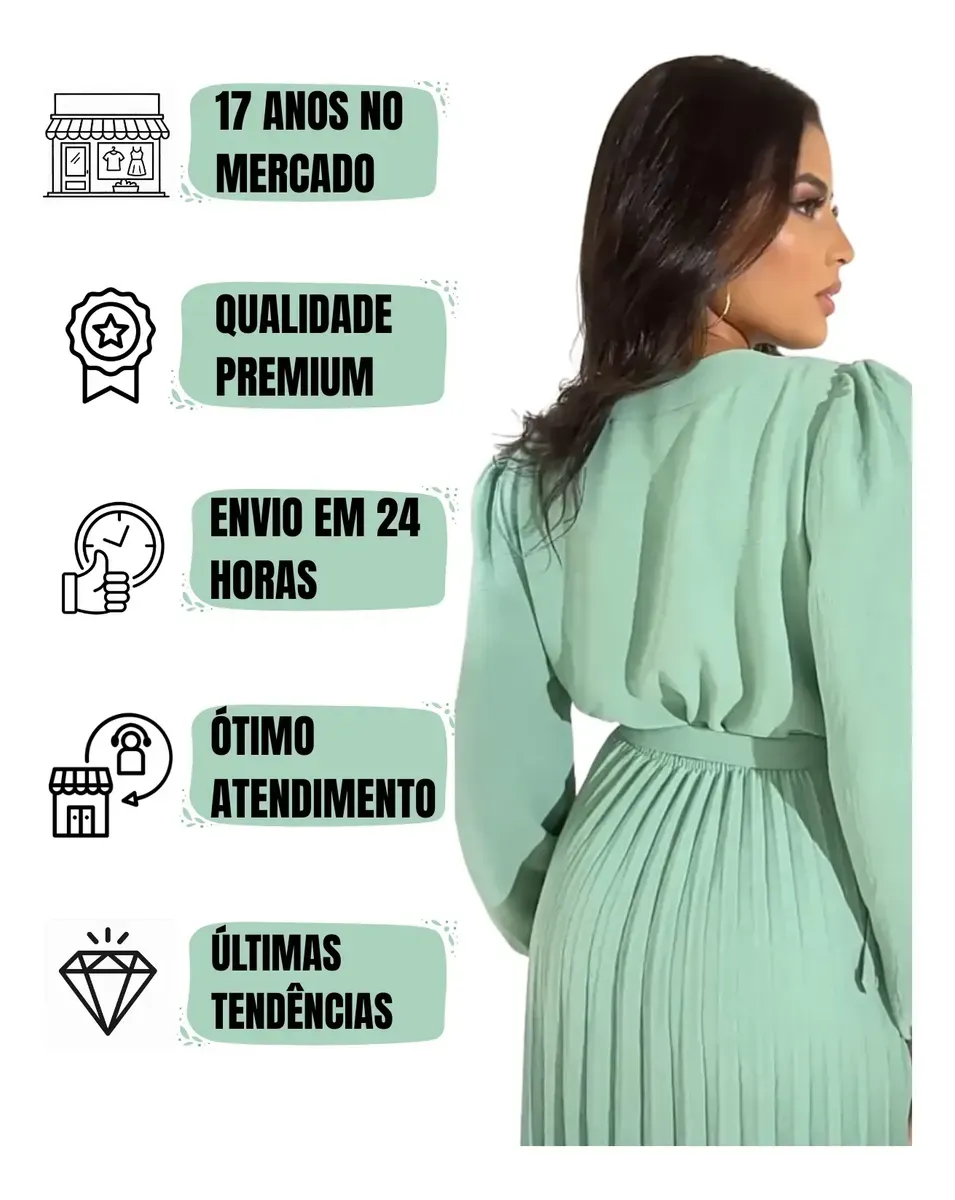 Vestido Longo Festa Saia Plissada Moda Evangelica Premium — foto 6 de 7