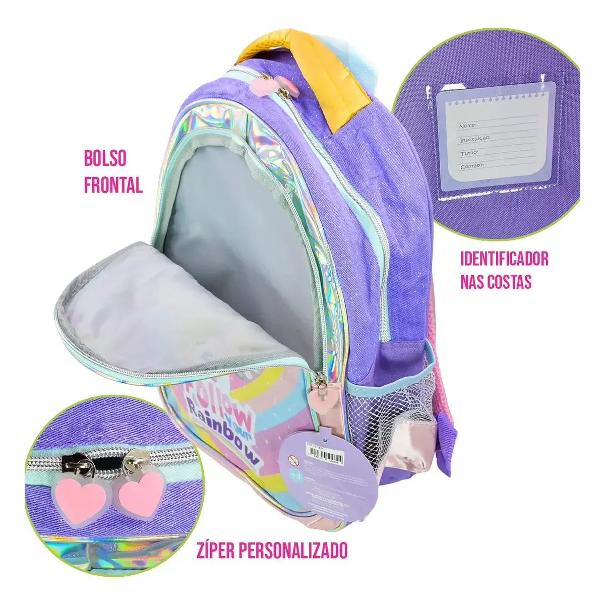 Mochila Escolar Denlex Juvenil Lilás 17L Unicórnio Grande Infantil — foto 6 de 8