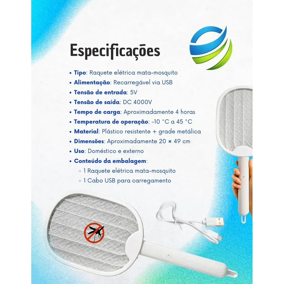 Raquete Eletrica Iluminação Uv Recarregável Atrai Mata Extermina Pernilongos Mosquitos Dobrável Inseticida Eletrico Para Insetos — foto 7 de 7