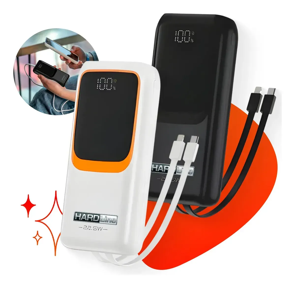 Carregador Portátil Power Bank Turbo 20000mah 22.5w Universal Para iPhone Samsung Motorola Xiaomi Com Display Digital Preto ou Branco- Hardline — foto 3 de 8