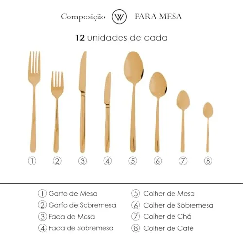 WOLFF Faqueiro de Aço Inox Viena Dourado 101 Peças Com Caixa Litografada - Jogos de Talheres - Mesa Posta - Utensílios de Cozinha, Enxoval, Casamento, Decoração — foto 4 de 6