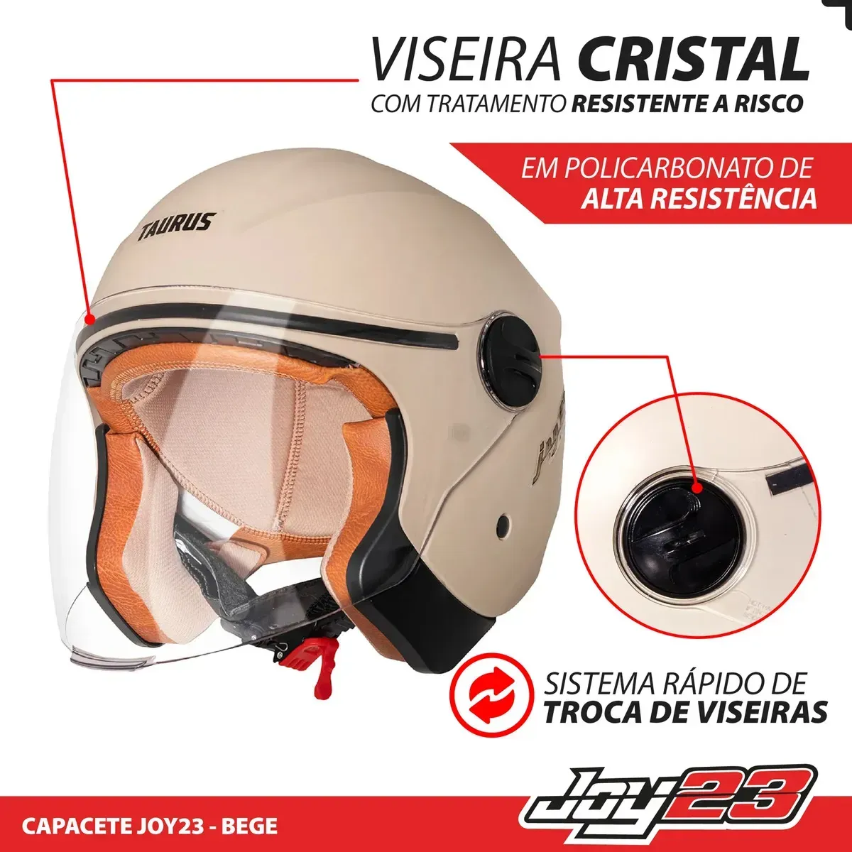 Capacete Aberto Joy 23 By Taurus Bege Fosco Tamanho 58 — foto 7 de 7