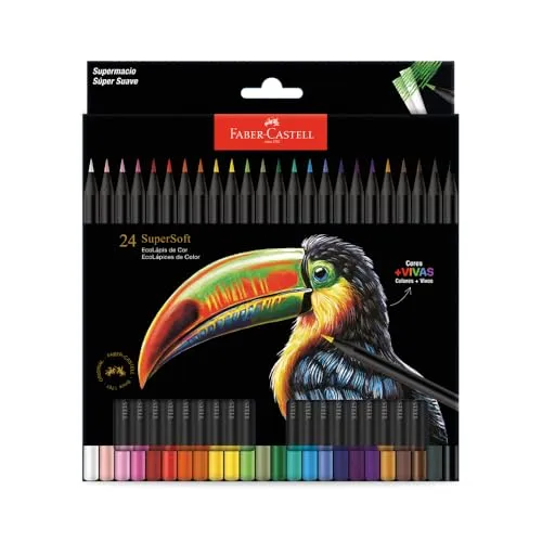 Faber-Castell Lápis De Cor Supersoft com 24 Cores - Ecolápis super mácio com cores mais vivas, excelente cobertura