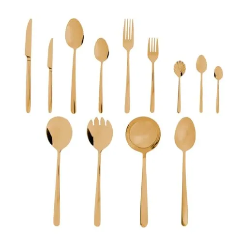 WOLFF Faqueiro de Aço Inox Viena Dourado 101 Peças Com Caixa Litografada - Jogos de Talheres - Mesa Posta - Utensílios de Cozinha, Enxoval, Casamento, Decoração
