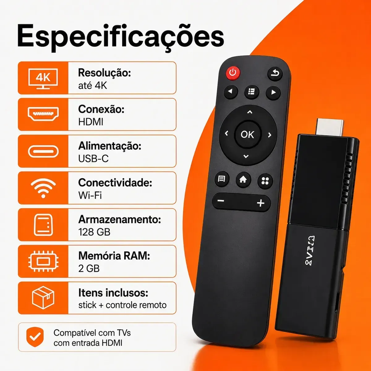Tv Stick 4k Android Chromecast Smart Hdmi Wifi Ao Vivo Preto Padrão — foto 7 de 7