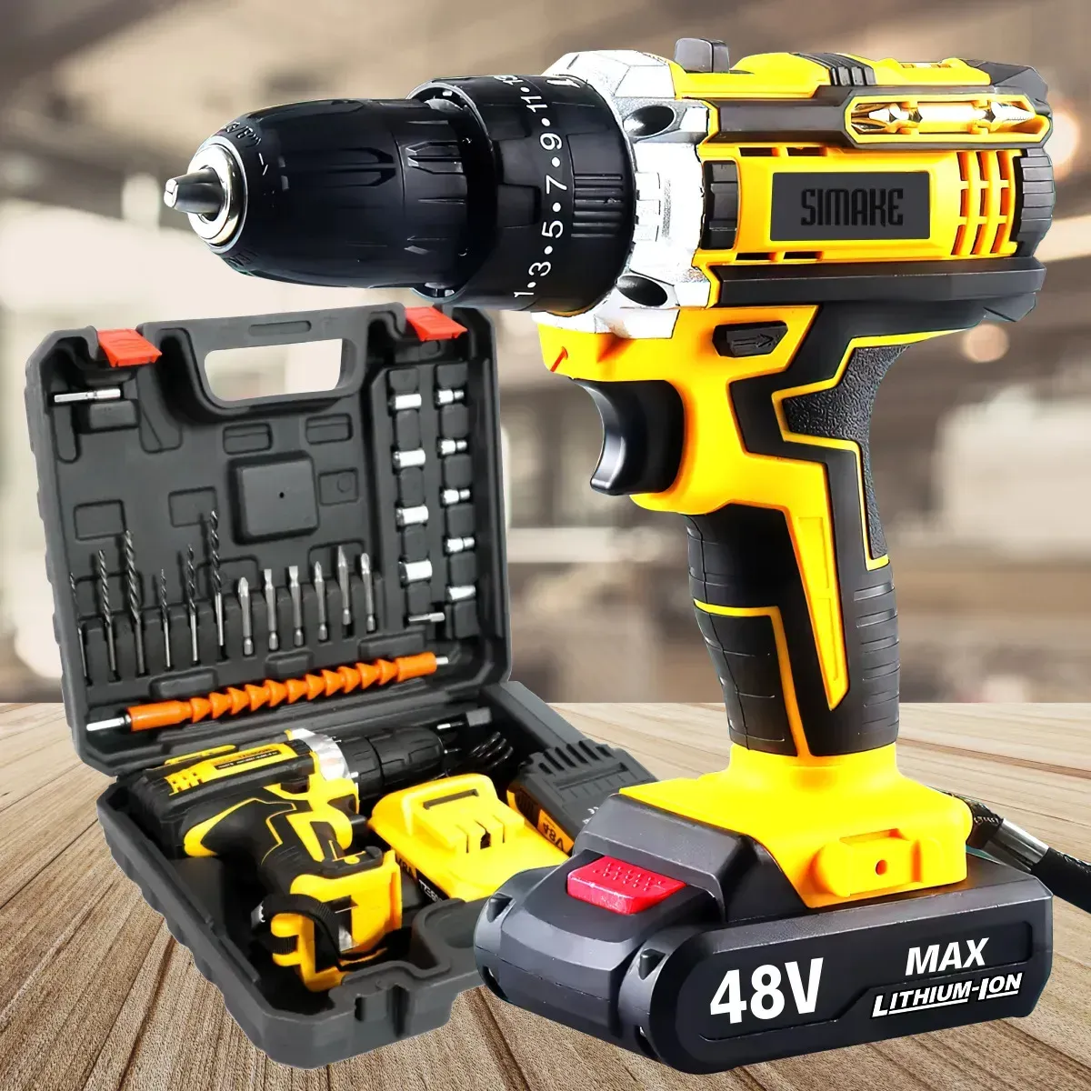 Parafusadeira Furadeira C/ 2 Baterias Maleta Kit Completo Led Eixo Flexível Vários Níveis Torque Simake — foto 3 de 7