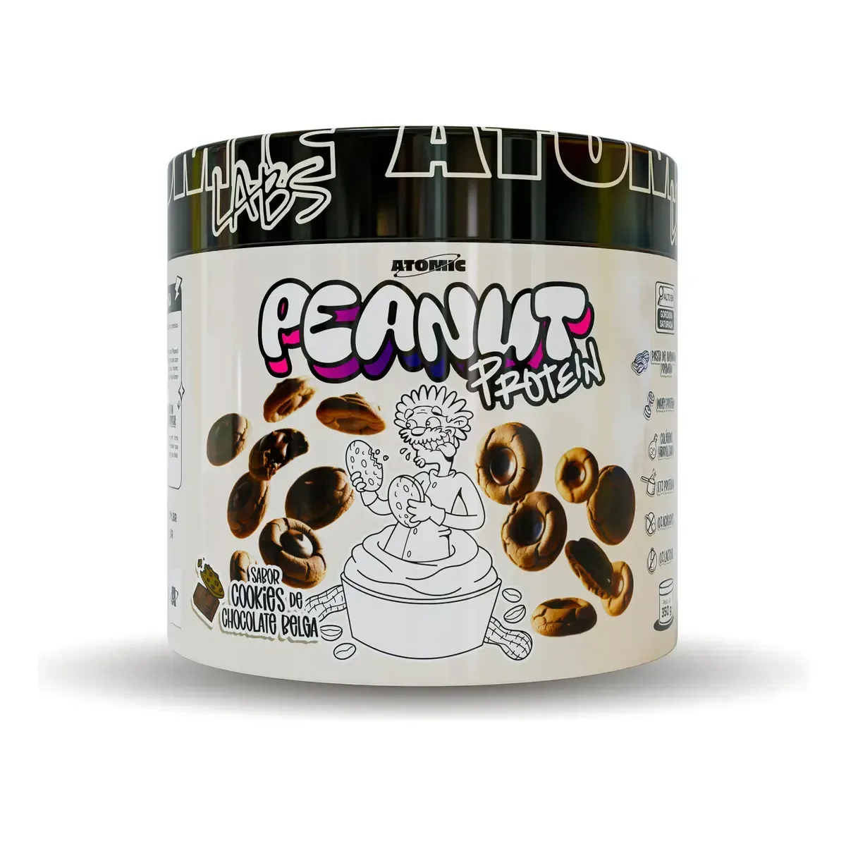 Peanut Protein 350g Atomic Labs - Sabor Cookies de Chocolate Belga - Pasta de Amendoim com Whey Protein e Colágeno Hidrolisado — foto 2 de 8