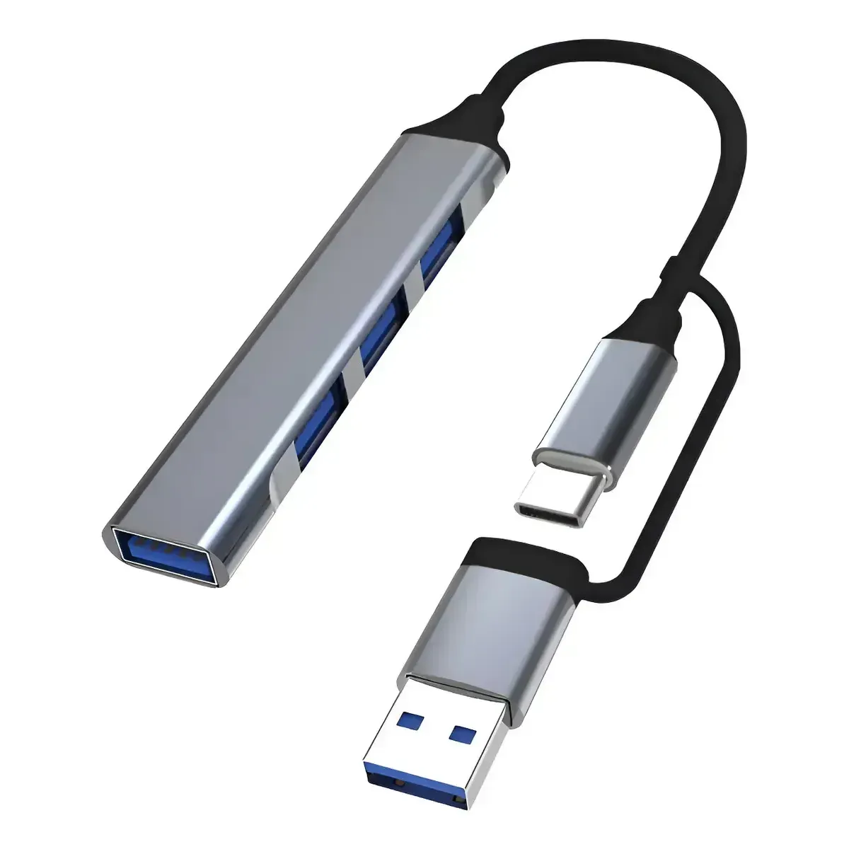 Adaptador Hub Tipo C 4 Em 1 Usb 3.0 Usb-c Entrada Dupla Usb Ou Usb C Com 4 Portas Usb — foto 2 de 8