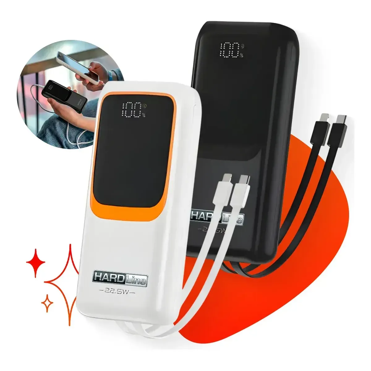 Carregador Portátil Power Bank Turbo 20000mah 22.5w Universal Para iPhone Samsung Motorola Xiaomi Com Display Digital Preto ou Branco- Hardline — foto 2 de 8