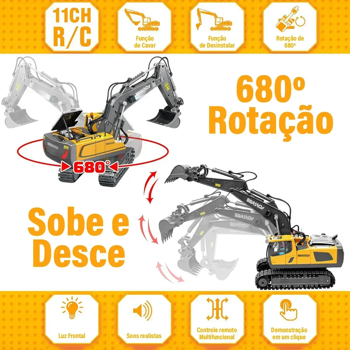 Brastoy Escavadeira De Controle Remoto Veículos De Construção Rc Dourado Liga O Excavador De Música 2 x Baterias — foto 5 de 7