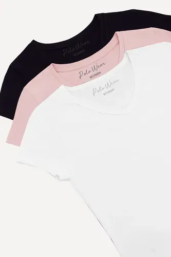 Kit 3 Camisetas Femininas Gola V Polo Wear Sortido