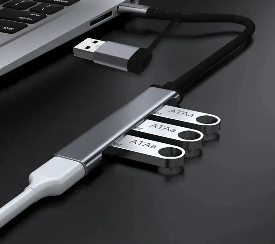 Adaptador Hub Tipo C 4 Em 1 Usb 3.0 Usb-c Entrada Dupla Usb Ou Usb C Com 4 Portas Usb — foto 7 de 8