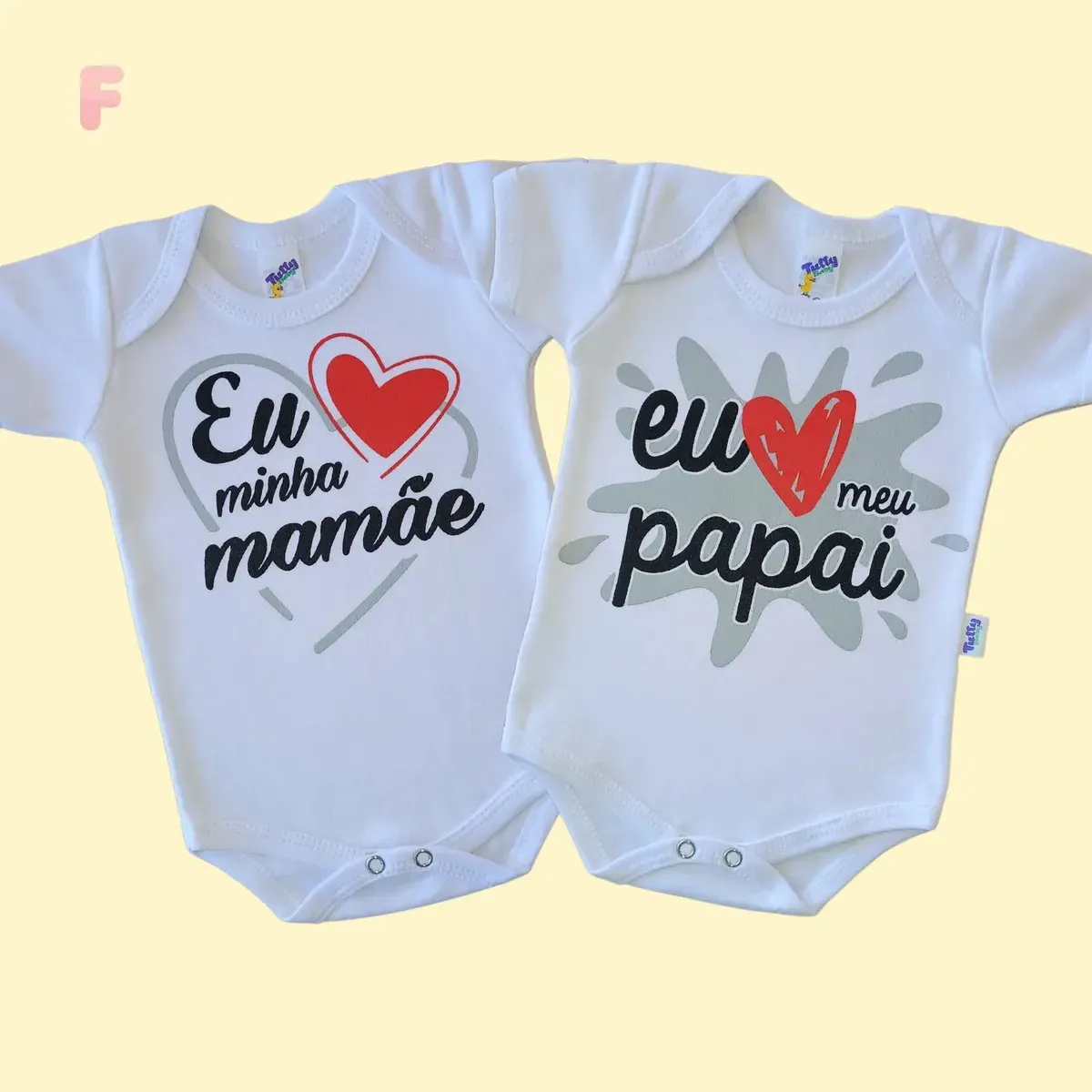 Body Bebê Frase Eu Amo Papai Mamãe 100% Algodão Kit 2pç Cor Branco Tamanho P - 0 a 3 meses — foto 5 de 8