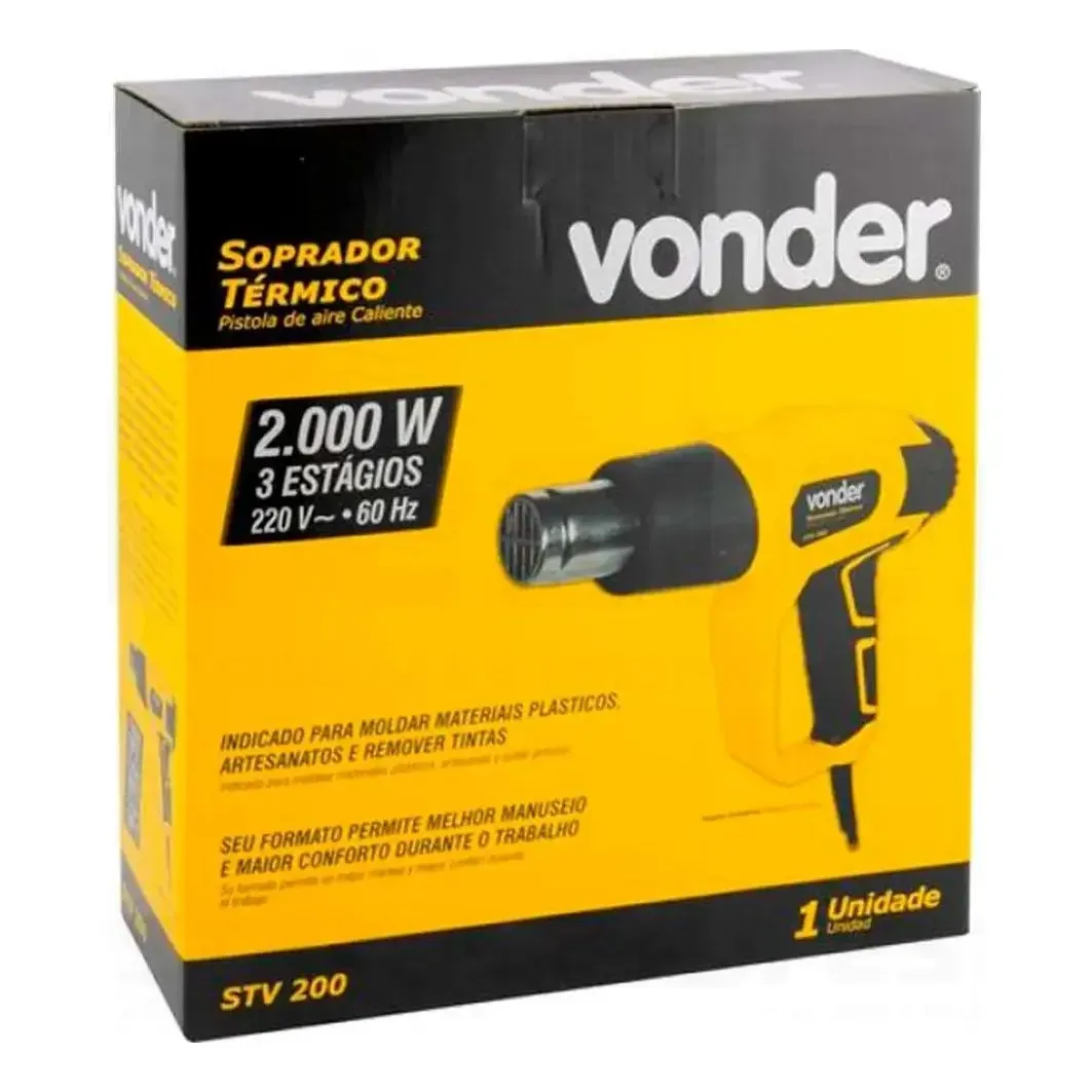 Soprador Térmico Pistola Vonder Ar Quente 3 Estágios 2000w Profissional Acessórios Voltagem — foto 8 de 8