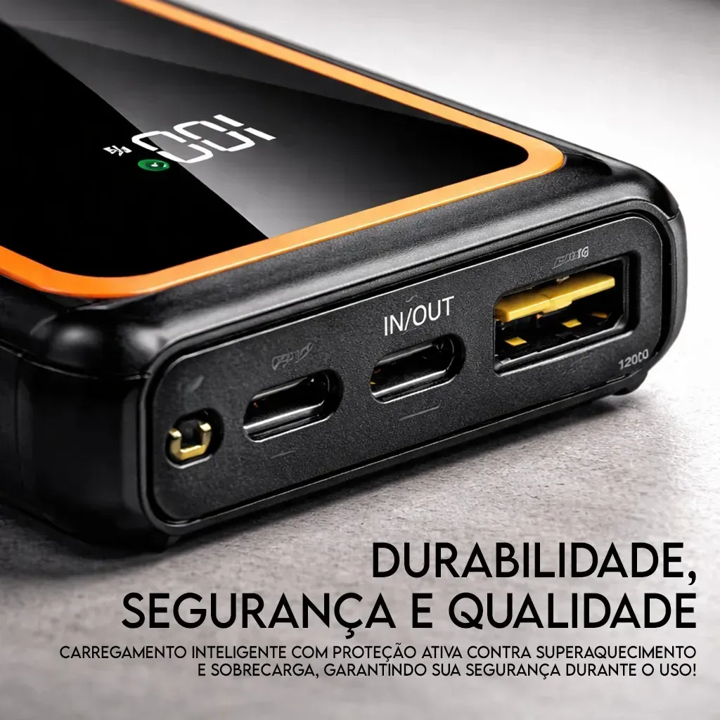 Carregador Portátil Power Bank Turbo 20000mah 22.5w Universal Para iPhone Samsung Motorola Xiaomi Com Display Digital Preto ou Branco- Hardline — foto 8 de 8