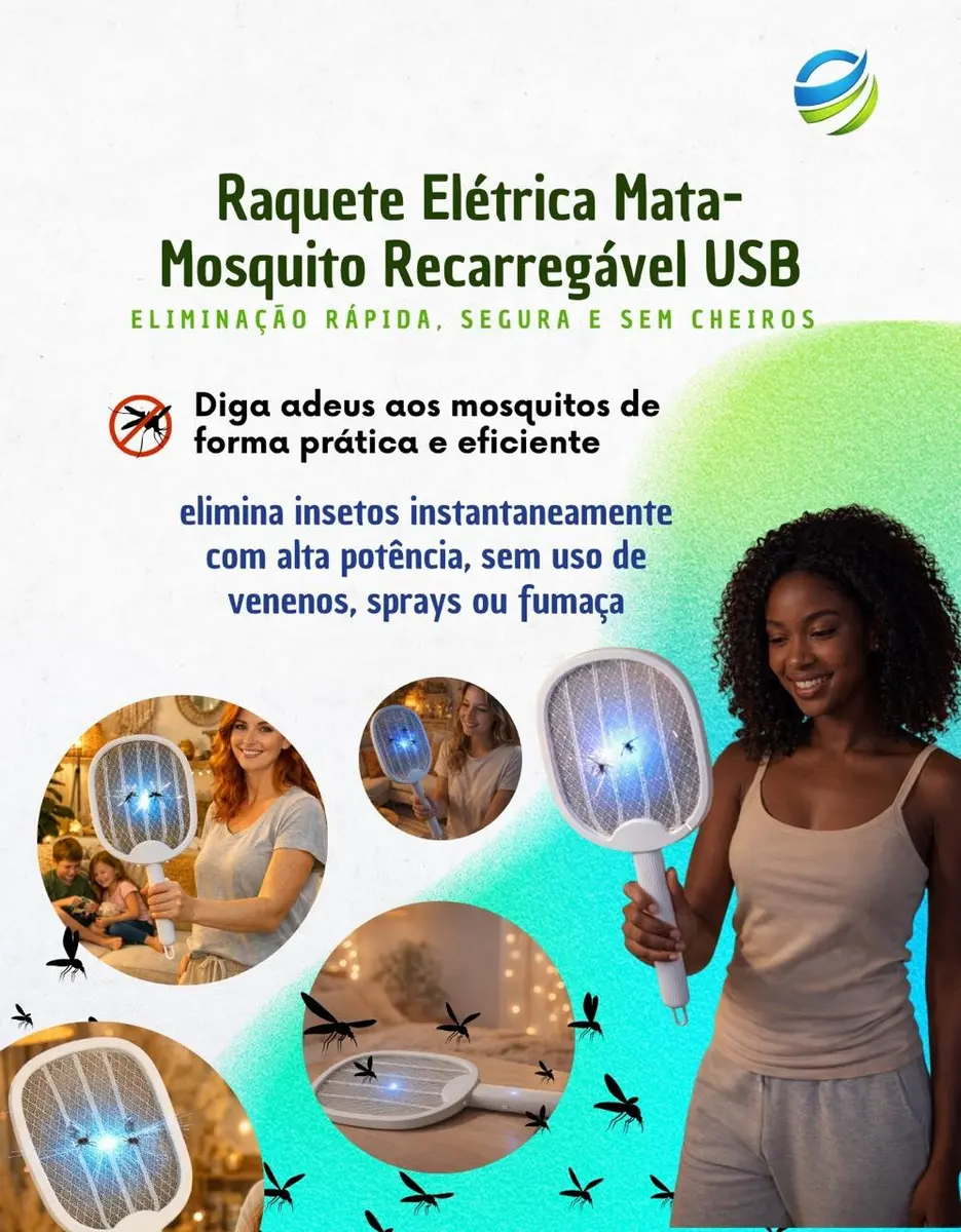 Raquete Eletrica Iluminação Uv Recarregável Atrai Mata Extermina Pernilongos Mosquitos Dobrável Inseticida Eletrico Para Insetos — foto 6 de 7