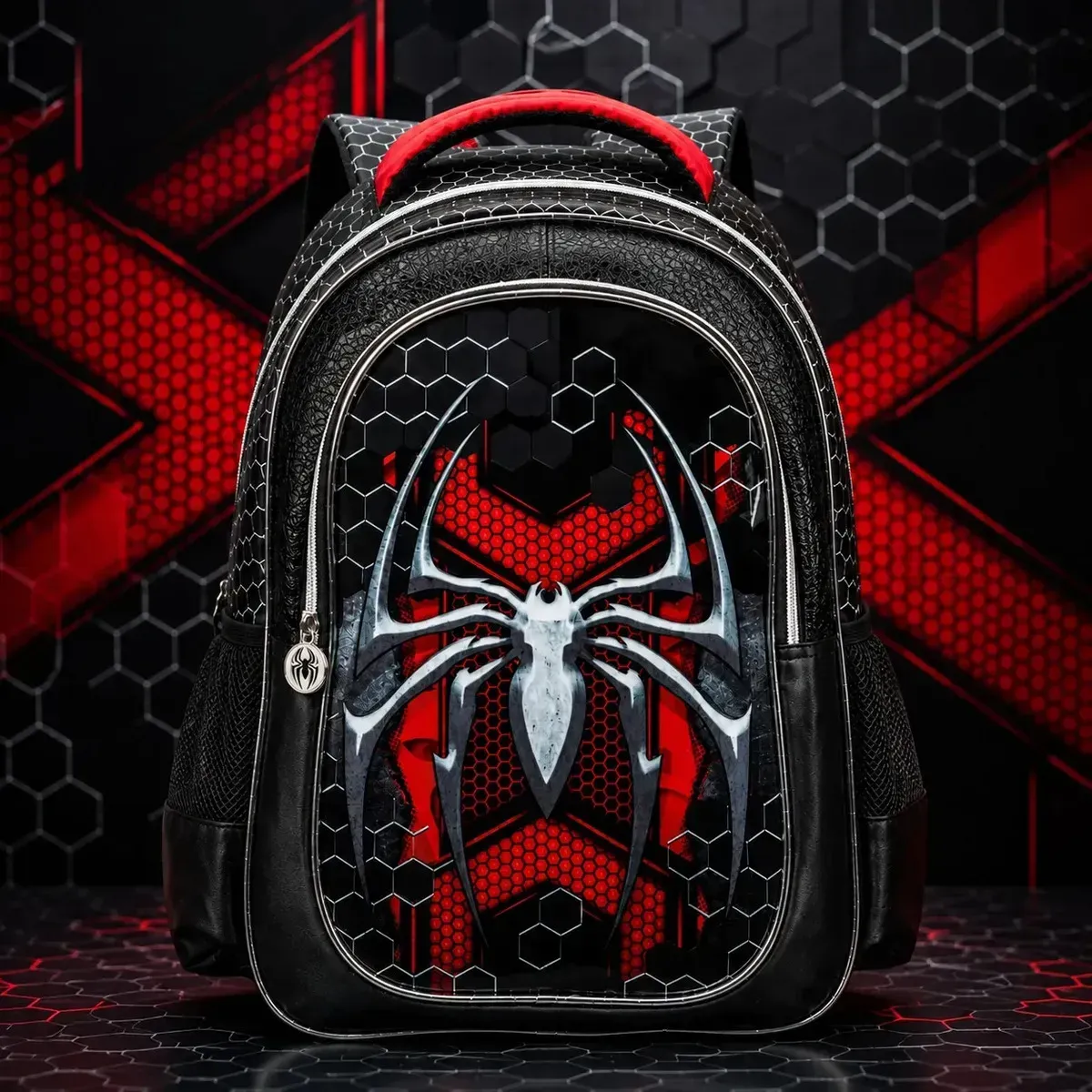 Mochila Escolar Menino Denlex Aranha Cor Preto 17L Zíper 5 Bolsos — foto 8 de 8