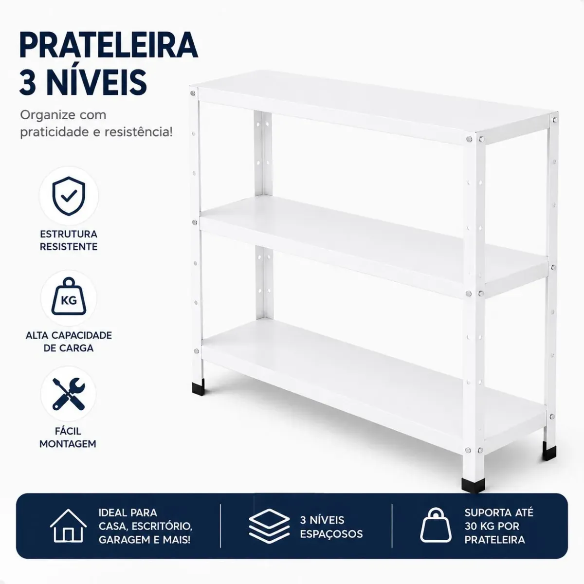 Estante Prateleira 3 Bandejas Aço 90cm Reforçado Multiuso — foto 6 de 7
