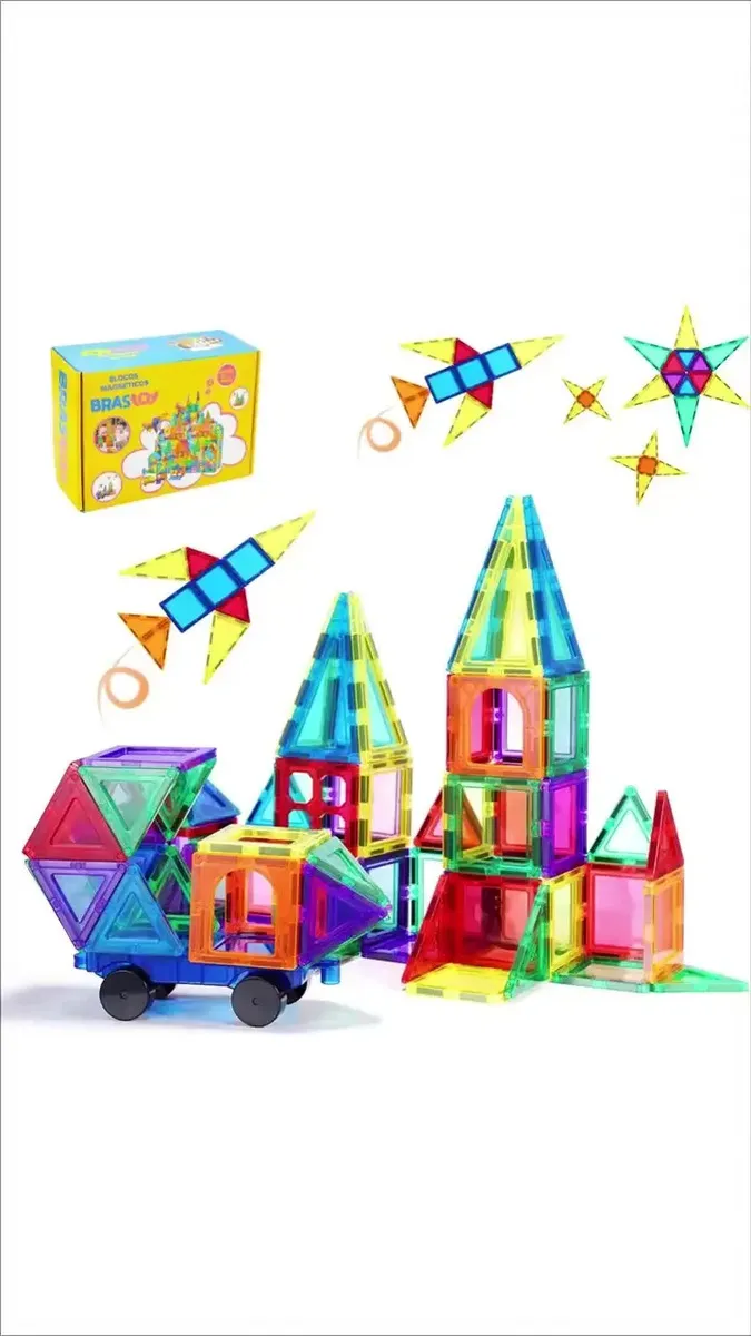 Brastoy Blocos Magnéticos Brinquedo Educativo Educação Infantil 65 Pecas Construção Empilhamento Jogo — foto 4 de 7