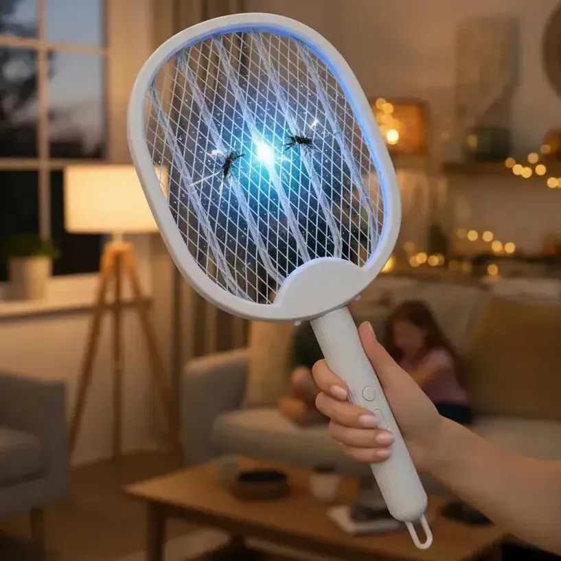 Raquete Eletrica Iluminação Uv Recarregável Atrai Mata Extermina Pernilongos Mosquitos Dobrável Inseticida Eletrico Para Insetos — foto 2 de 7