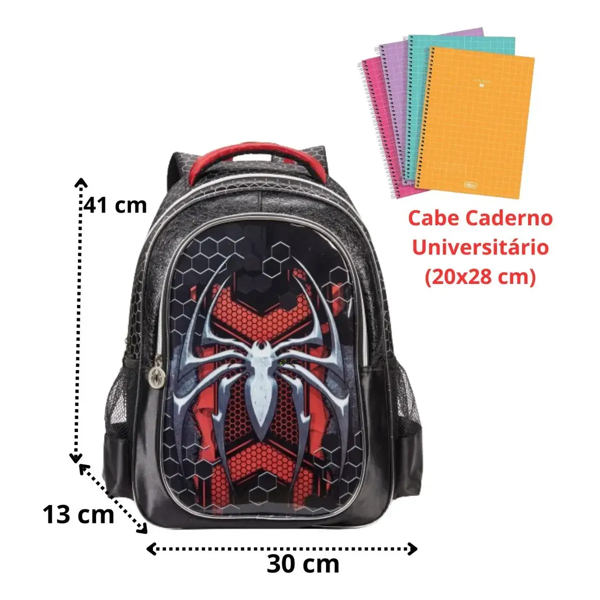 Mochila Escolar Menino Denlex Aranha Cor Preto 17L Zíper 5 Bolsos — foto 4 de 8