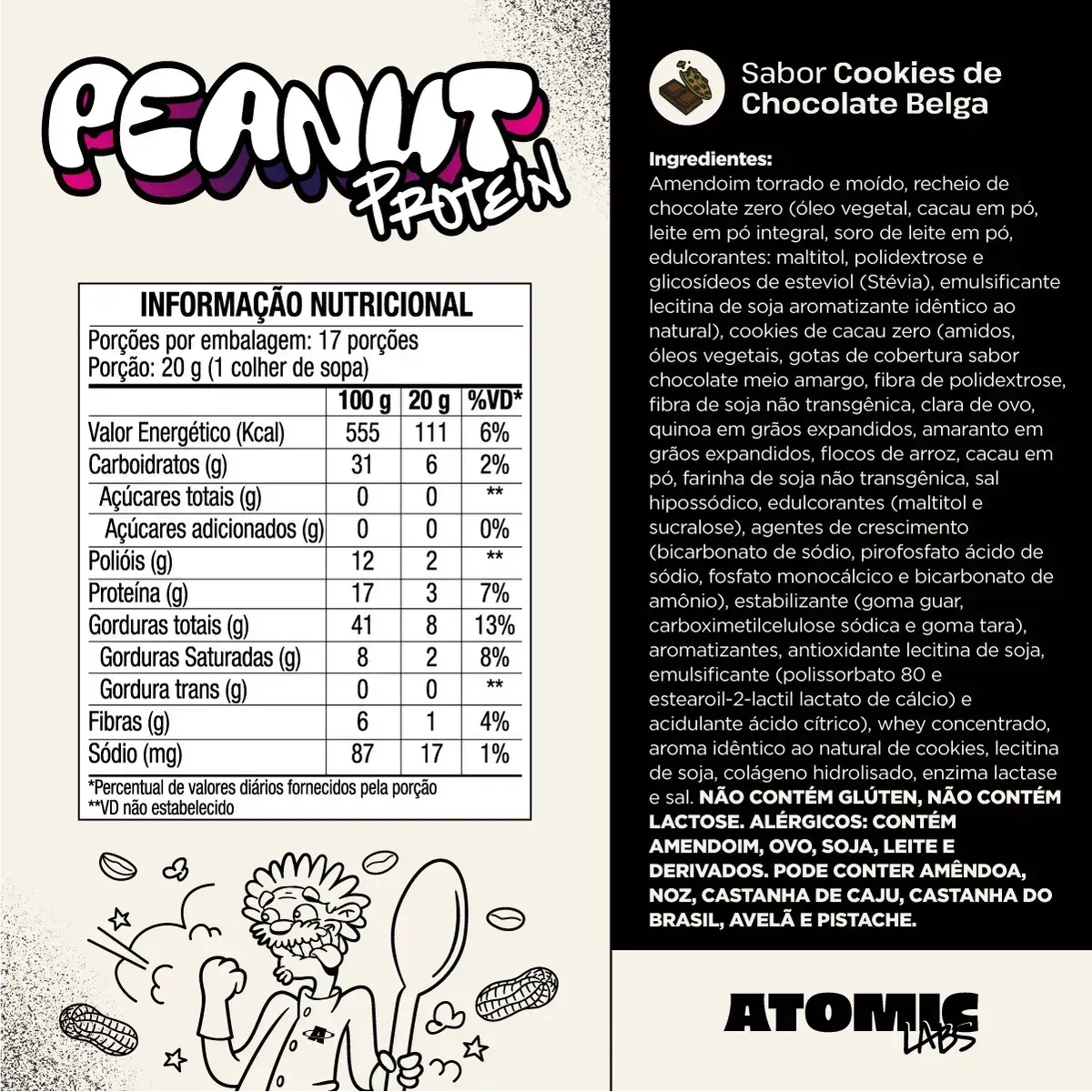 Peanut Protein 350g Atomic Labs - Sabor Cookies de Chocolate Belga - Pasta de Amendoim com Whey Protein e Colágeno Hidrolisado — foto 4 de 8