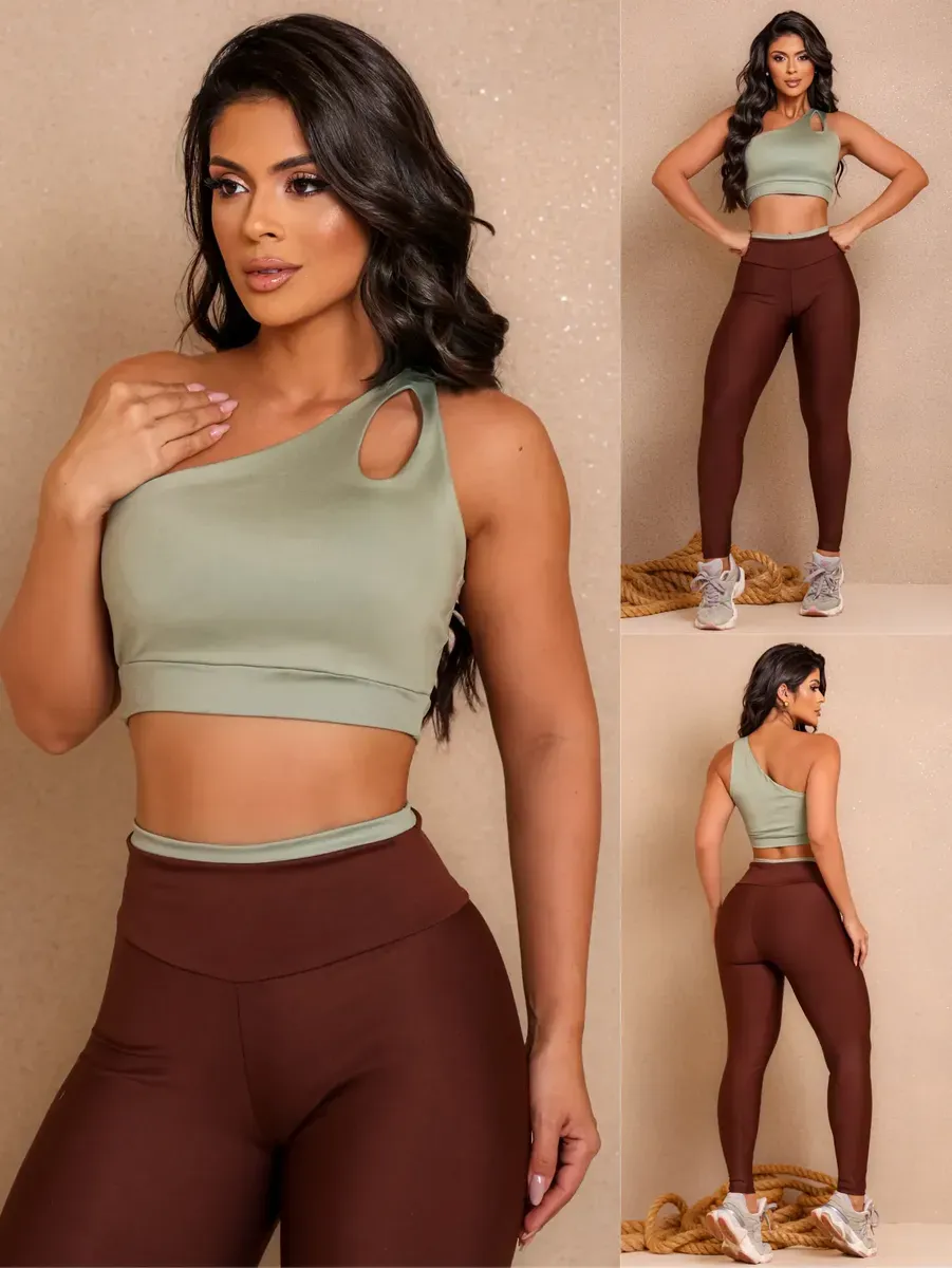 Conjunto Fitness Top Nula Manga E Calça Academia Bicolor — foto 3 de 7
