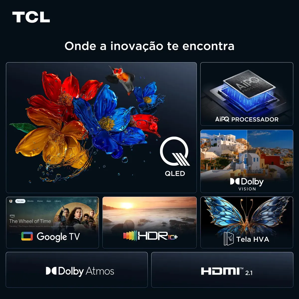 Smart TV TCL 55 Polegadas QLED 4K T6C WiFi Bluetooth Google TV Tela HVA e HDR10+ 55T6C — foto 7 de 8