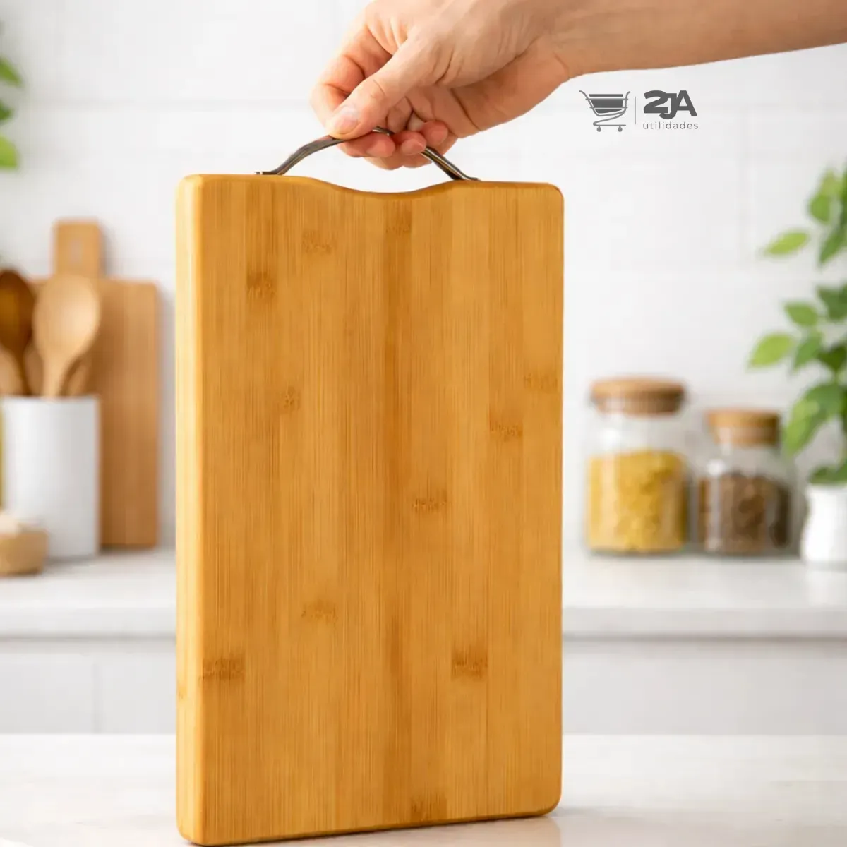 Tábua de Corte Retangular em Bambu com Alça para Servir Frios e Queijos