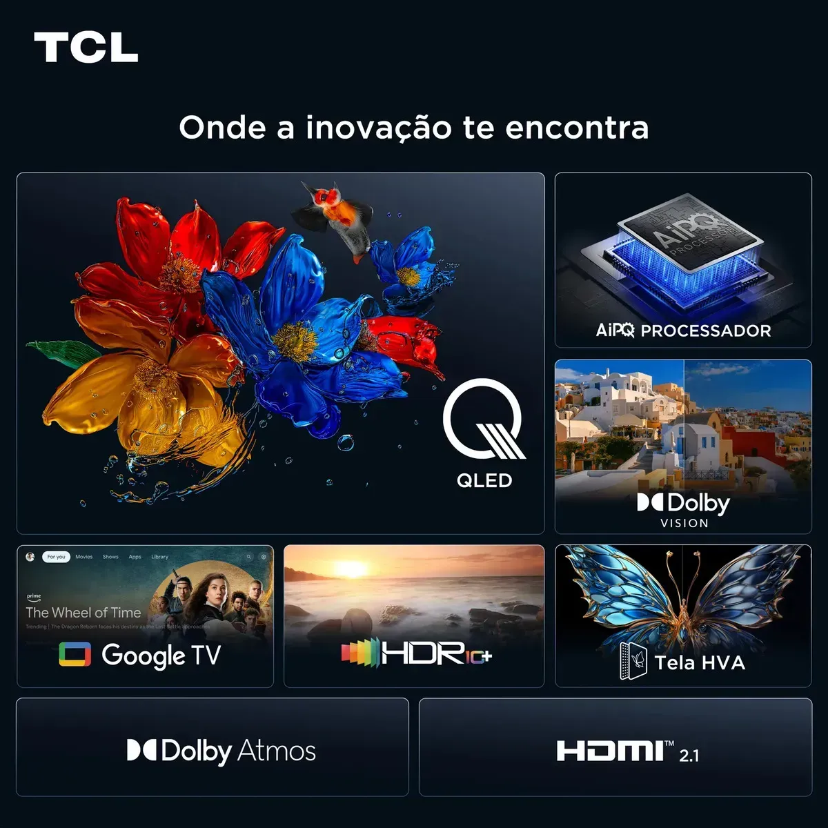 Smart TV TCL 55 Polegadas QLED 4K T6C WiFi Bluetooth Google TV Tela HVA e HDR10+ 55T6C — foto 6 de 8
