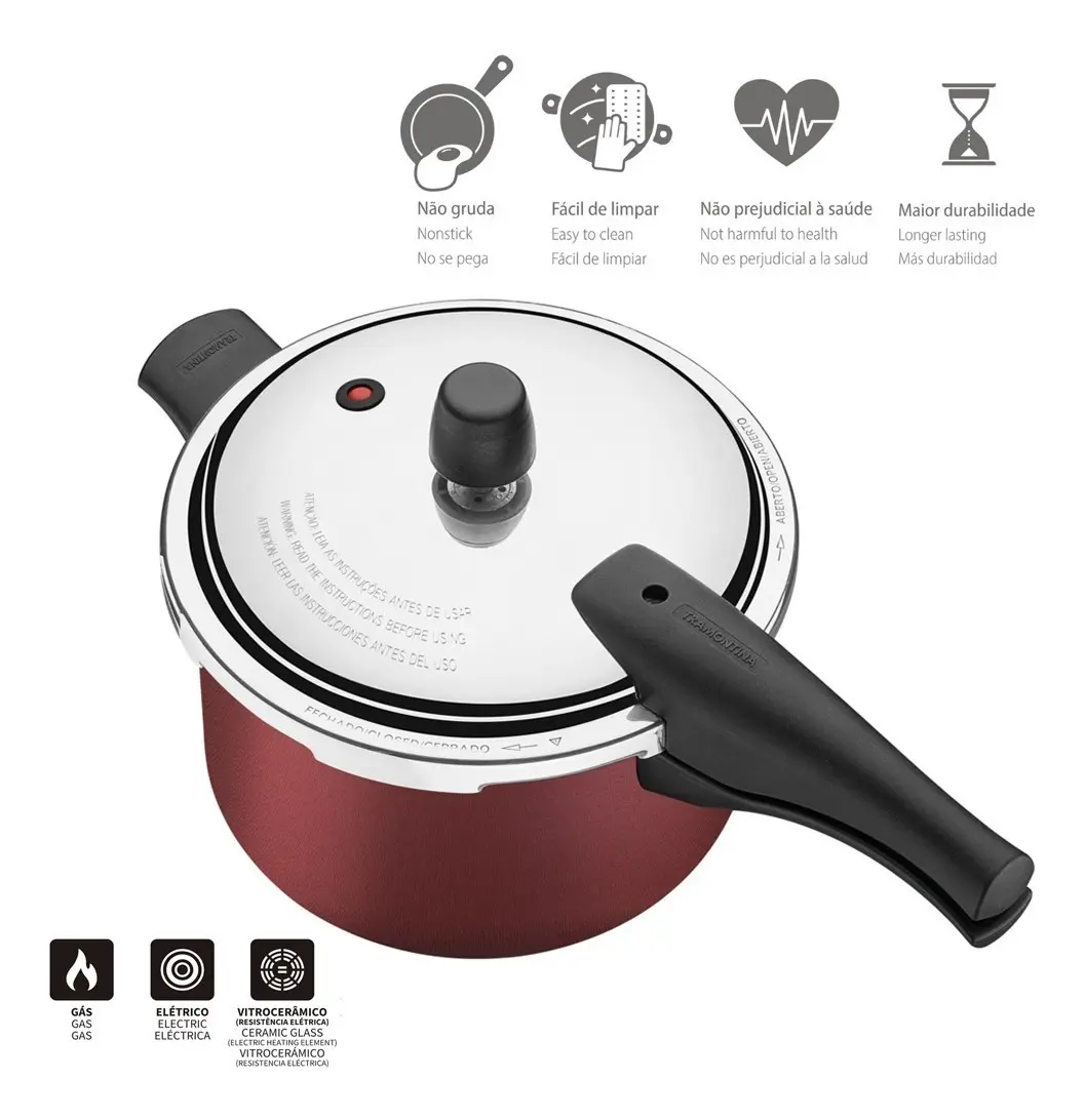 Panela De Pressão 20 Cm 4,5l Tramontina Alumínio Cor Vermelh — foto 7 de 8