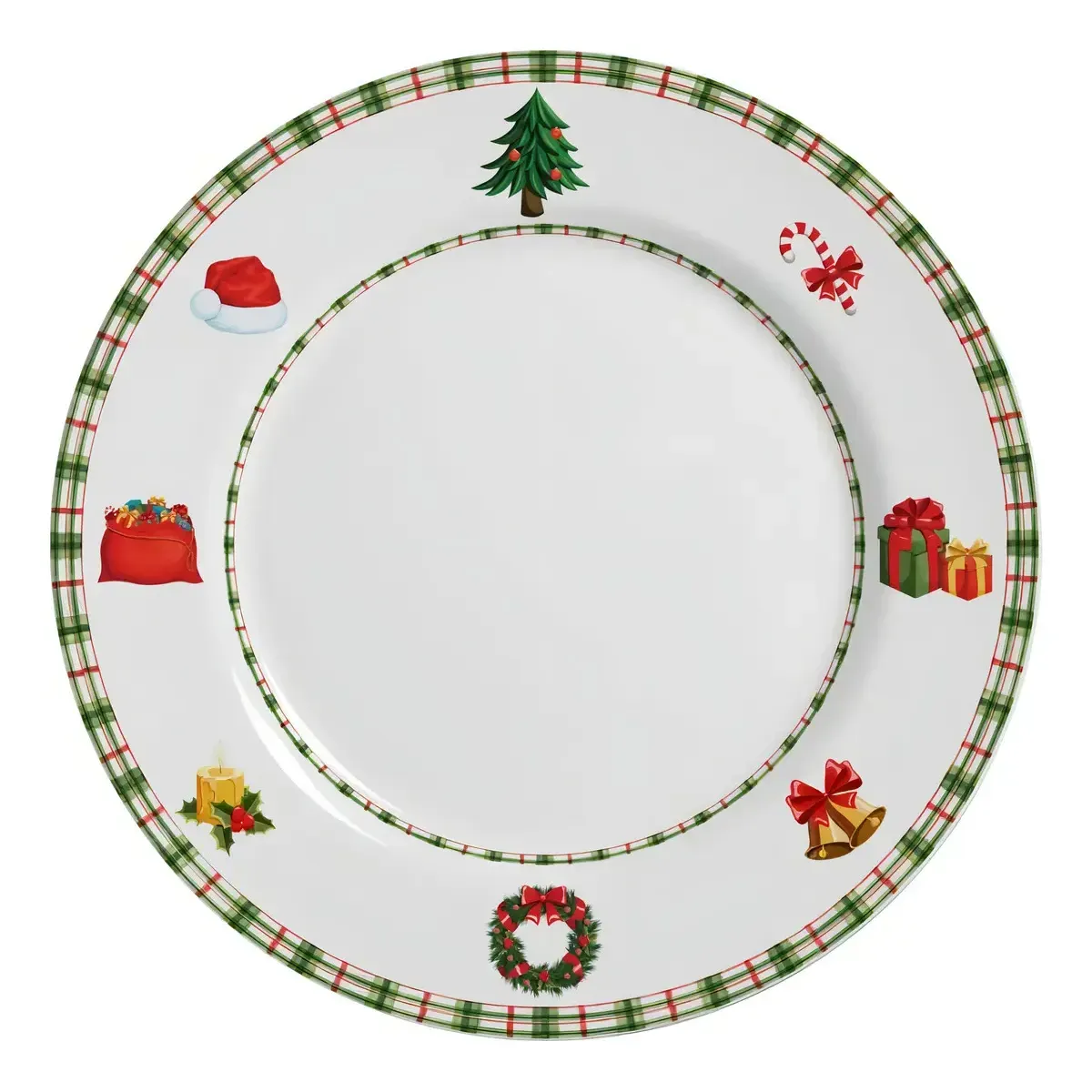 Prato Raso Branco Natal Jingle Bells Cerâmica Alleanza 6pcs Prato Natal — foto 4 de 7