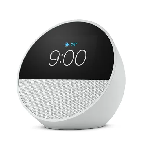 Echo Spot com Alexa (Geração mais recente) | Despertador inteligente com som vibrante | Cor Branca, com Acesso Antecipado à Alexa+