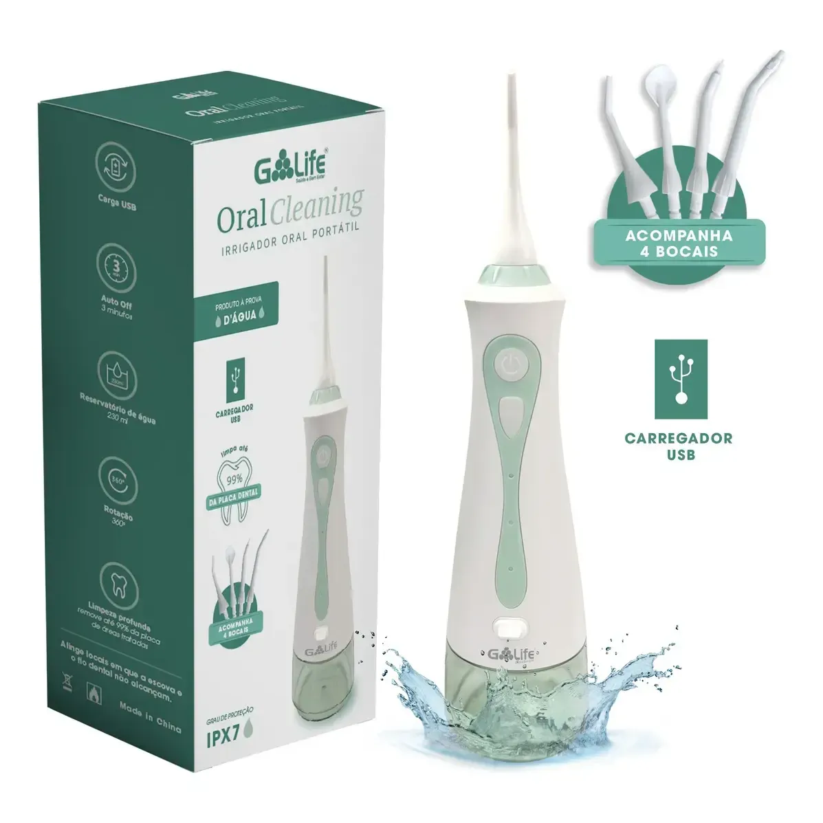 Irrigador Oral Portátil G-Life 230ml 3 Níveis de Pressão Recarregável — foto 2 de 8