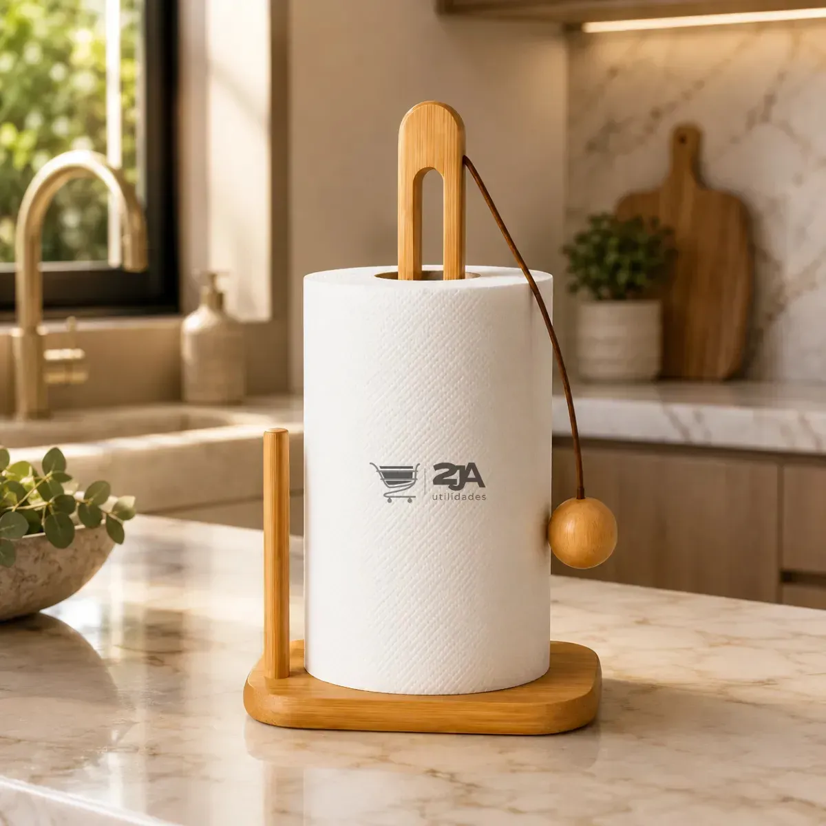 Porta Papel Toalha de Mesa em Bambu Natural para Cozinha