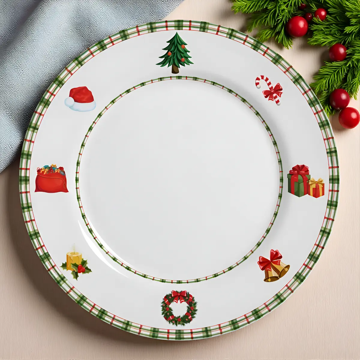 Prato Raso Branco Natal Jingle Bells Cerâmica Alleanza 6pcs Prato Natal — foto 3 de 7