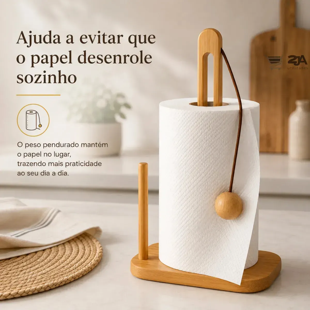 Porta Papel Toalha de Mesa em Bambu Natural para Cozinha — foto 8 de 8